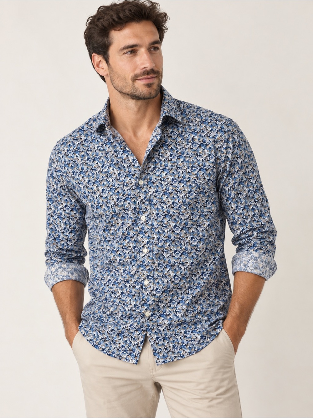 Eton Slim Fit Floral Print 100% Cotton Dress Shirt Men’s 38/15